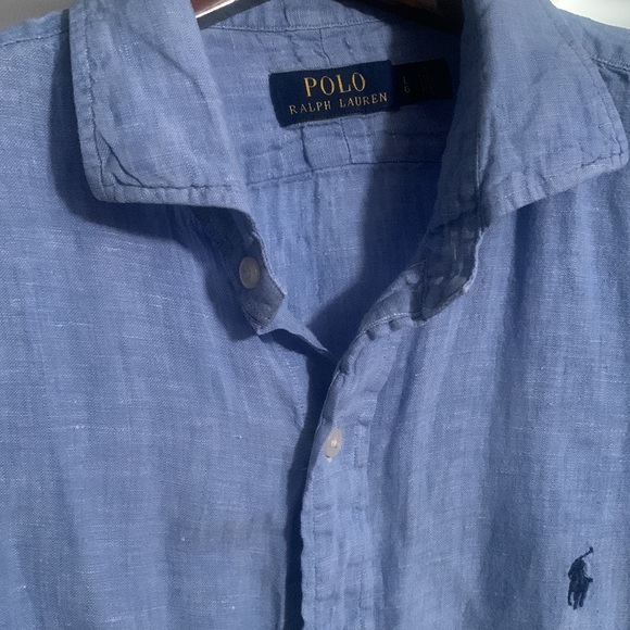 Linen polo shirt sleeve button up - Picture 3 of 5